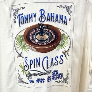 Tommy Bahama‎ White XL SS Casual Shirt Embroidered Spin Class Silk